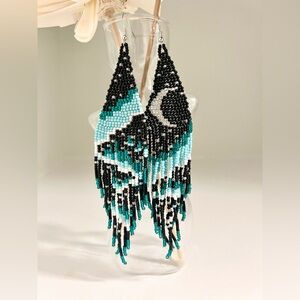 Beaded Northern Lights  Earrings in Black and Teal
